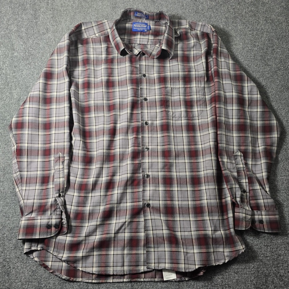 Pendleton Urban Shirt XXL Gray Red Plaid 100% Wool Long Sleeve USA Mens Workwear